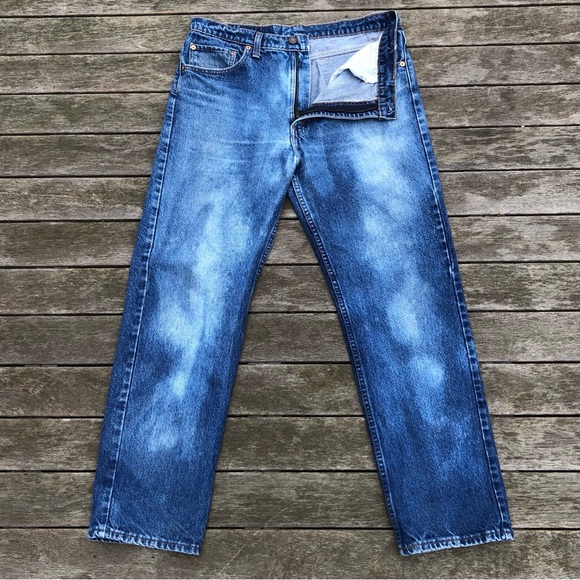 Vintage Levi's 505 1990 USA Made Bleach Faded Distressed Denim Jeans 34 x 29 - Picture 5 of 17